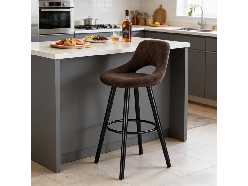  Tabouret de bar ergonomique avec dossier et patins antidérapants - lpospi - tissu marron foncé  - Conforama C