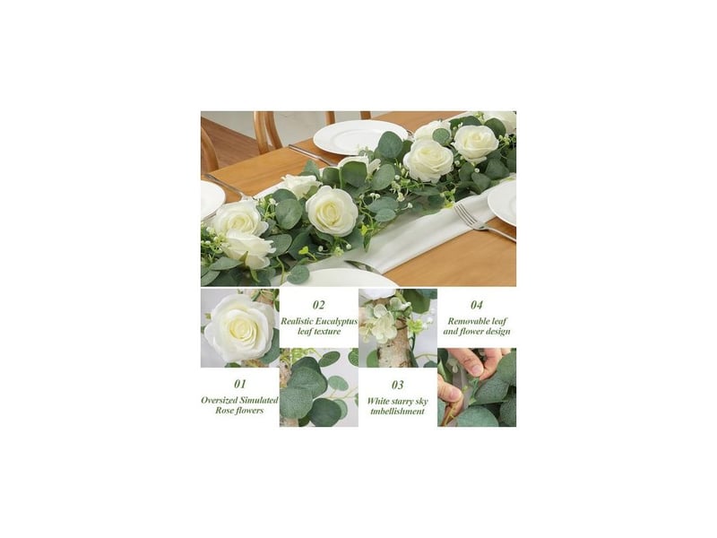  Pièces guirlande fleurs artificielles 1.8m faux rosier guirlande eucalyptus plante artificielle guirlande de fleur fausse plantes suspendues pour murale table mariage à maison décoration  - Conforama D