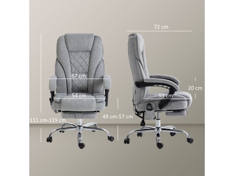  Chaise de bureau massante avec chaleur, inclinable, repose-pieds, télécommande, gris  - Conforama C