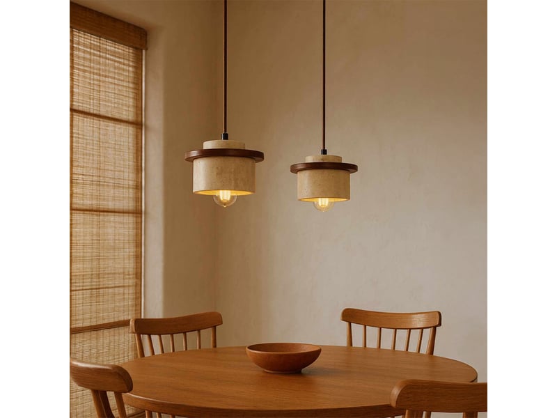  Suspension design en travertin et bois effet noyer iris  - Conforama D