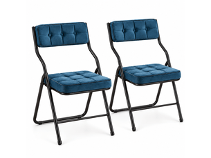 Lot de 2 chaises pliantes rembourrées 46x47x80 cm, sans montage, dossier incurvé 110°, assise en velours, structure acier renforcée, bleu