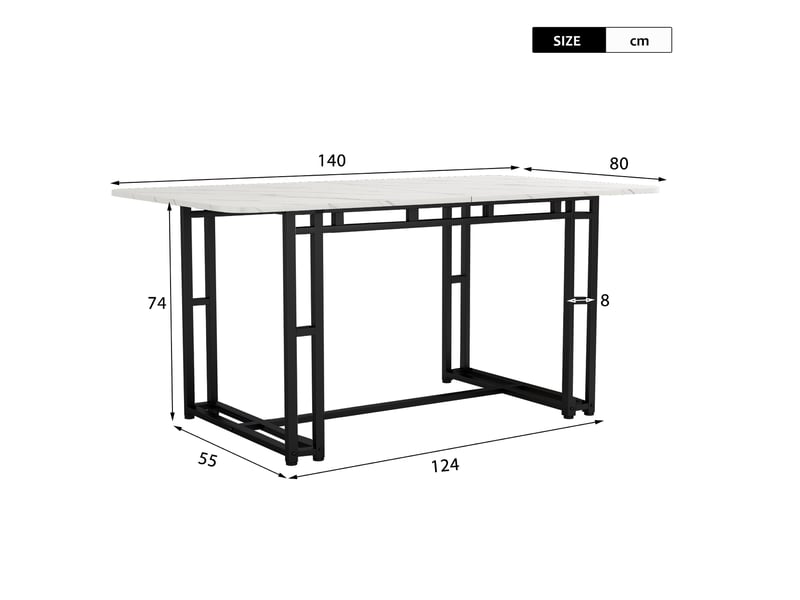 Table à manger rectangulaire moderne 140 x 80 cm, style luxueux, pieds en métal noir  - Conforama C