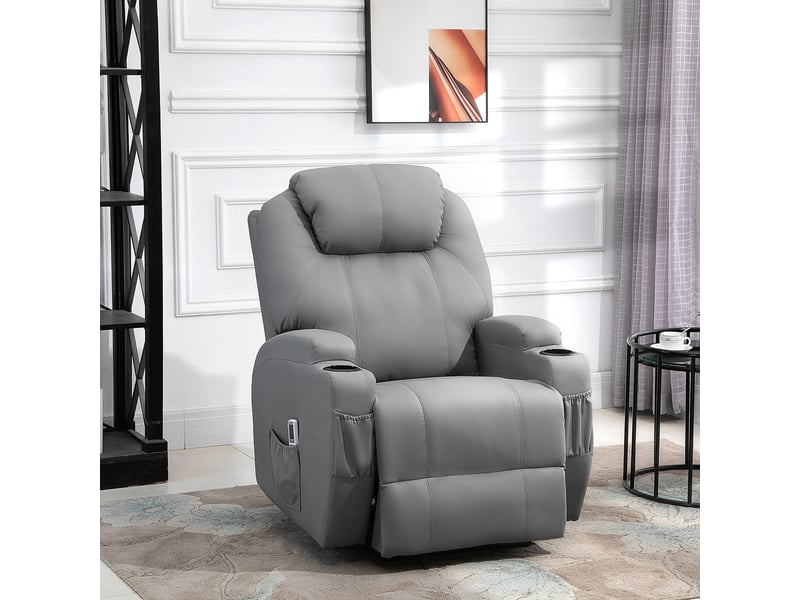  Fauteuil de massage, fauteuil de relaxation, simili cuir, 82x97x110cm, gris clair  - Conforama C
