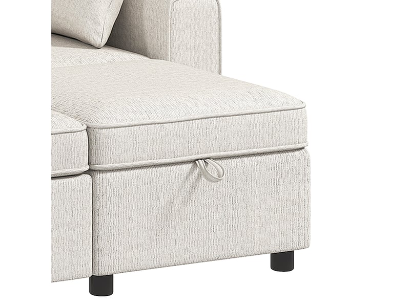  Canapé d'angle convertible en chenille, beige, canapé-lit 3 places modulaire 225 cm avec pouf de rangement  - Conforama W