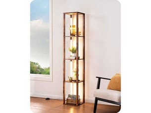 Lampadaire led 20w avec tige rotative 360 et 4 tablettes bois brun