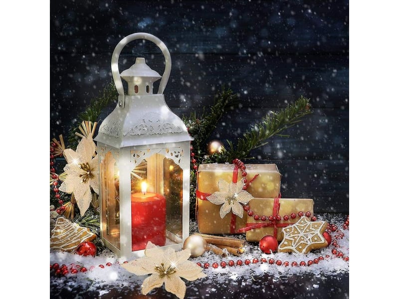  Poinsettias pailletés de noël, fleurs artificielles pailletées pour mariage, nouvel an, noël, espagne, décoration  - Conforama E