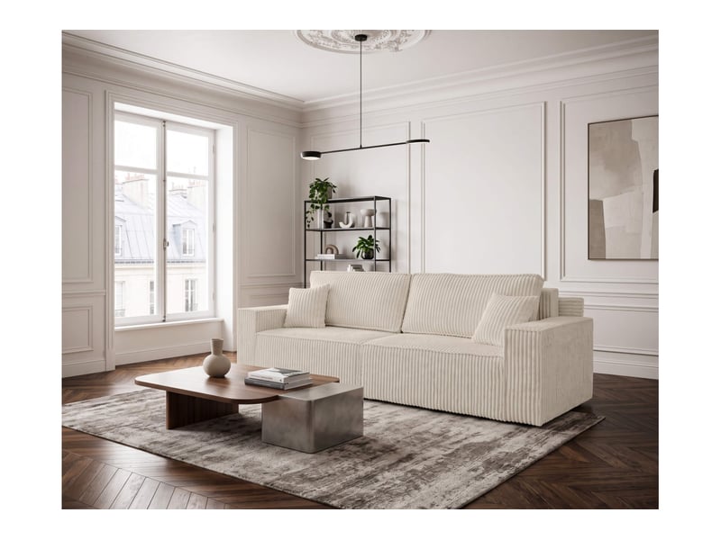  Farah - canapé droit assise profonde 3 places convertible en velours côtelé épais  - Conforama B