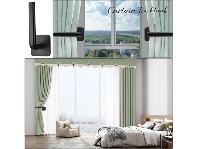  Lot de 2 embrasses de rideaux, sans perçage, attaches décoratives, crochets noirs en forme HRC0003589LY - Conforama C