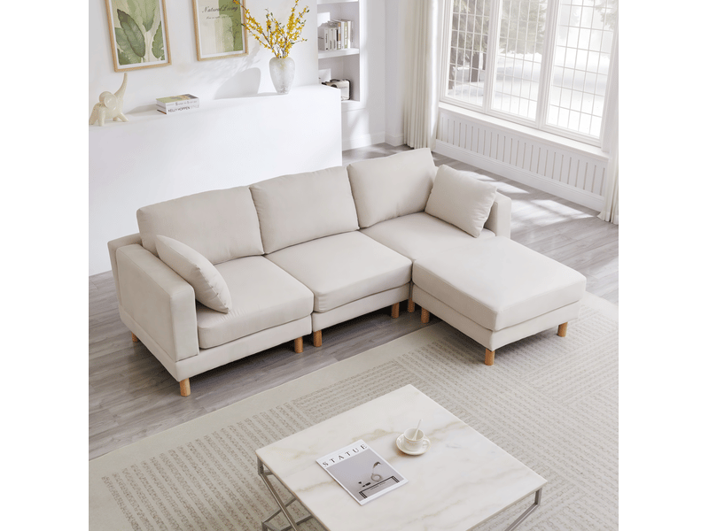Canapé d’angle 3 places avec pouf réversible beige en polyester 235 x 152 x 82 cm - Conforama C