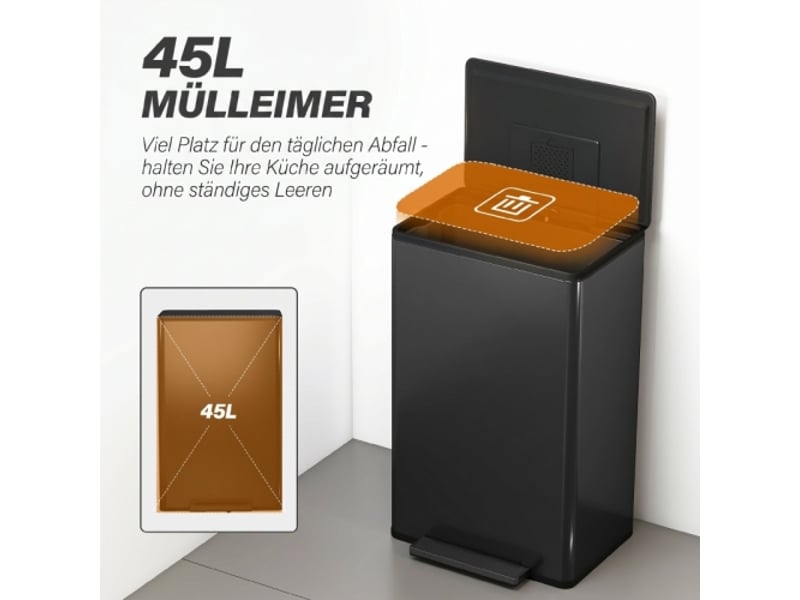  Poubelle de cuisine 45 l à pédale, couvercle soft-close, bac intérieur amovible  - Conforama B