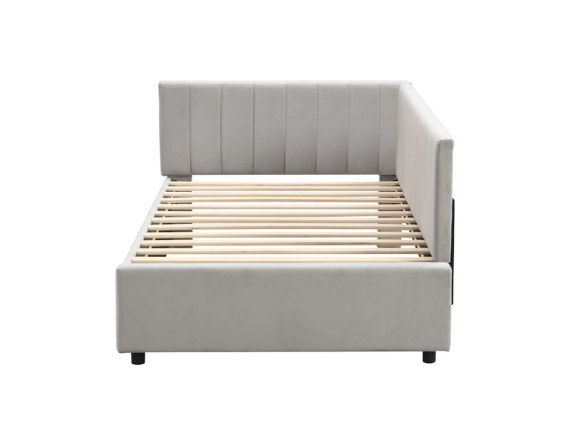  Lit simple canapé-lit 90x200 cm multifonctionnel avec sommier, velours, gris, sans matelas  - Conforama C