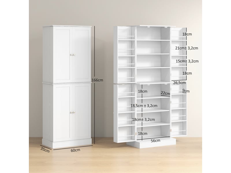  Armoire de cuisine avec placards et étagères réglables blanc 60 x 35 x 166 cm  - Conforama C