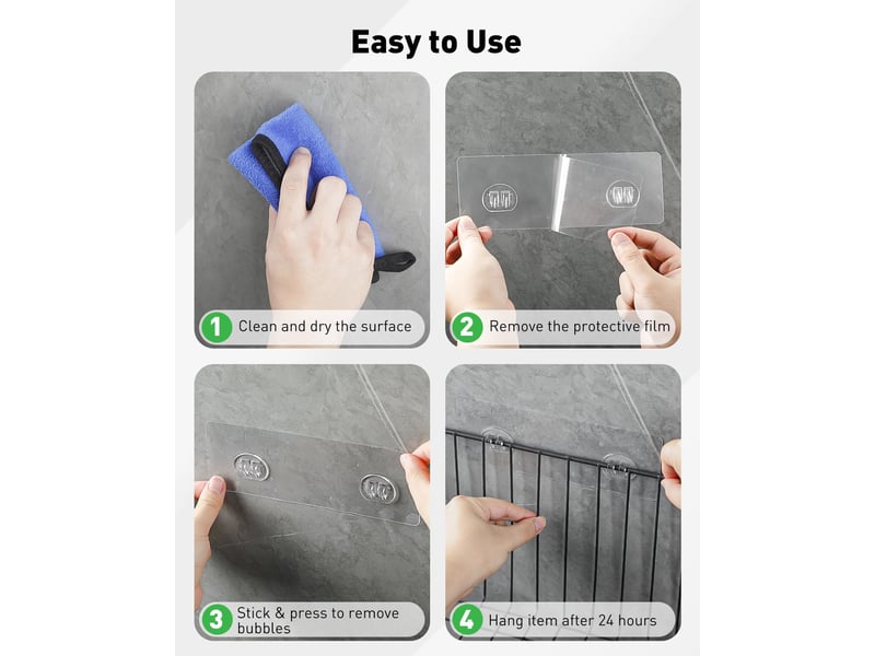  6 crochets adhésifs de rechange pour étagère de douche adhésifs résistants pour étagères de salle de bain rangements de cuisine et paniers, transparent  - Conforama D