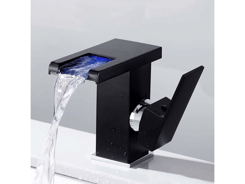  Robinet de salle de bain cascade led, noir  - Conforama A