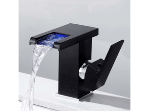 Robinet de salle de bain cascade led, noir