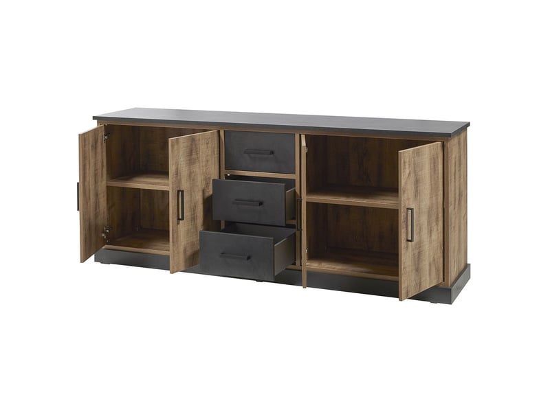  Buffet 4 portes 3 tiroirs aspect chêne artisan et noir graphite - urbal URBAL - Conforama C