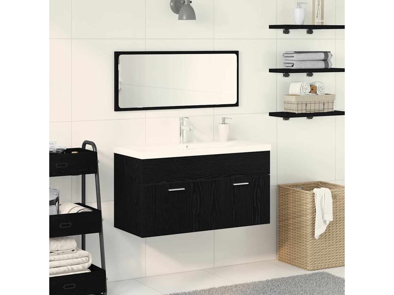 Ensemble de mobilier de salle de bain 3 pièces chêne noir cf64453  - Conforama B
