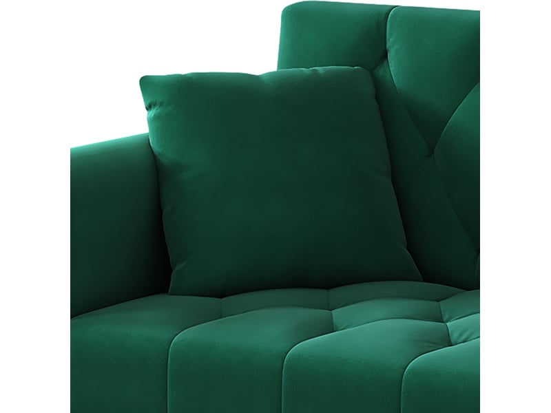  Canapé droit convertible 2 places en velours vert, dossier 3 positions et porte-gobelets pour votre salon  - Conforama D