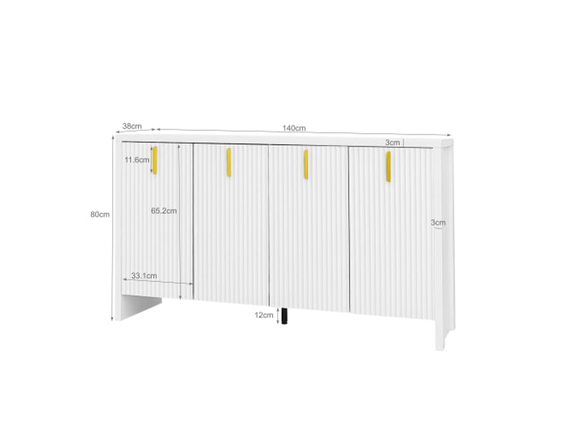 Buffet 4 porte(s) 0 tiroir(s) - 140 cm blanc panneau de particules buffet de cuisine blanc - Conforama C