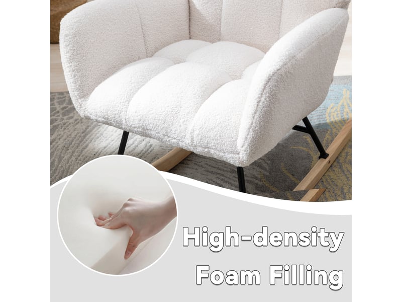  Fauteuil à bascule en tissu bouclette blanc avec accoudoirs  - Conforama D