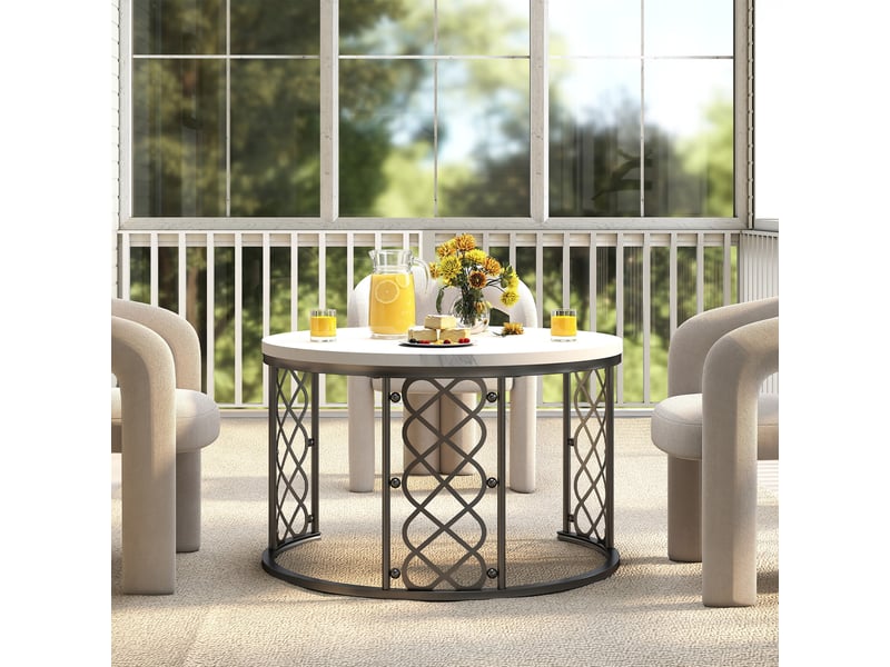  Tables gigognes rondes 70 et 45 cm, plateau blanc et pieds noir mat, design nordique épuré  - Conforama D