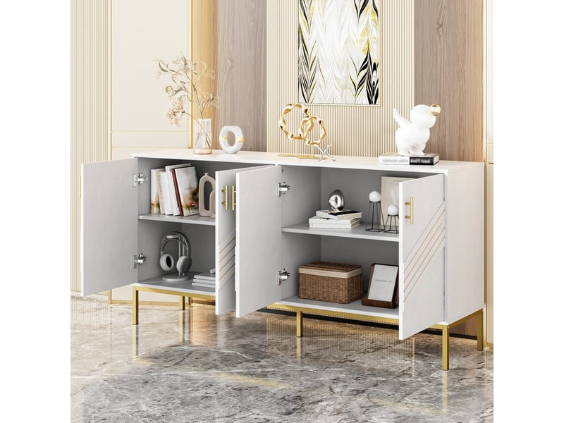  Buffet à 4 portes, 160 x 40 x 80.5 cm, vaisselier, armoire de cuisine avec étagères réglables en hauteur, blanc  - Conforama D