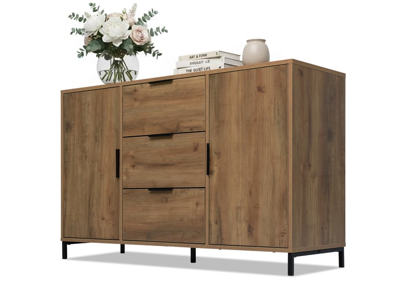 Commode 2 portes et 3 tiroirs 120 x 40 x 76 cm – chêne foncé – rangement modulable - Conforama A