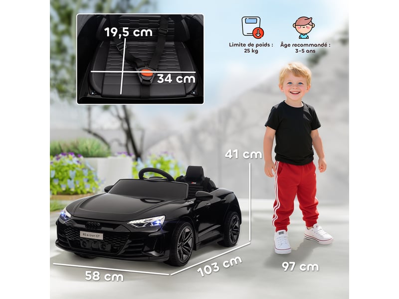  Voiture électrique enfant audi rs e-tron gt, 12 v, vitesse max. 5 kmh, télécommande parentale, effets lumineux et sonores  - Conforama E