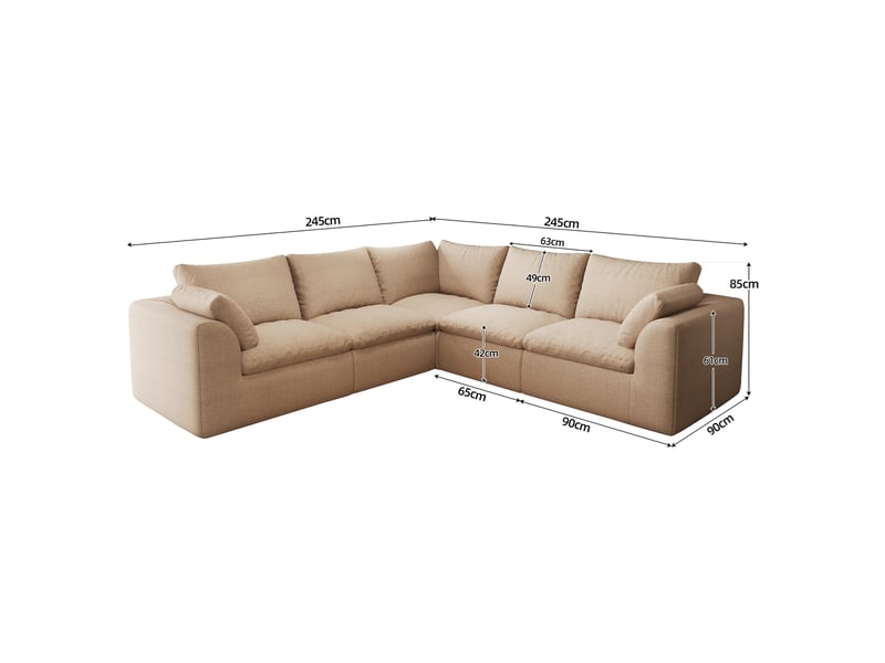  Canapé modulable en v cloud 5 places 245 x 245 cm, mousse compressée, tissu kaki IKSETERA TRADING LTD - Conforama C