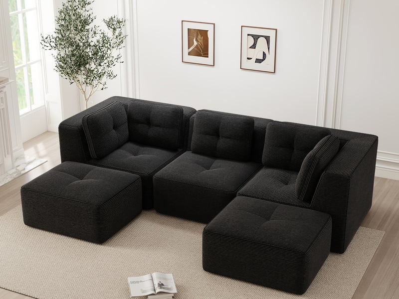  Canapé modulable 3 places en velours côtelé noir, sans montage  - Conforama B