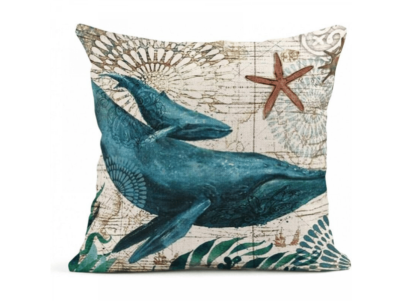  Lot de 4 housse de coussin - 18 x 18 cm lot de 4 housses de coussin sur le thème de l'océan bleu nautique ctier pieuvre hippocampe tortue baleine style méditerranéen taies d'o, 45,7 x 45,7 cm  - Conforama E