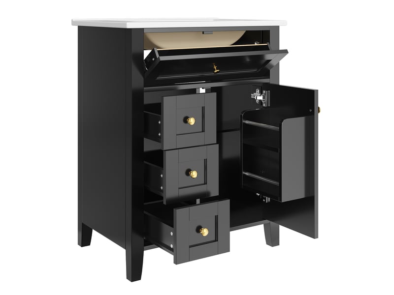  Meuble sous-vasque 61 cm avec vasque céramique 1 porte 3 tiroirs noir brillant N888P46284344B - Conforama B