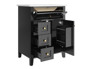 Meuble sous-vasque 61 cm avec vasque céramique 1 porte 3 tiroirs noir brillant