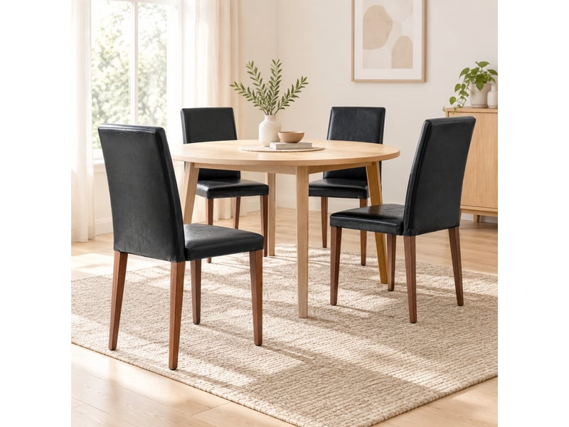  Lot de 4 chaises de salle à manger 90 cm chaise cuisine, noyer et noir, pu+métal, dossier adapté, chaise moderne  - Conforama B