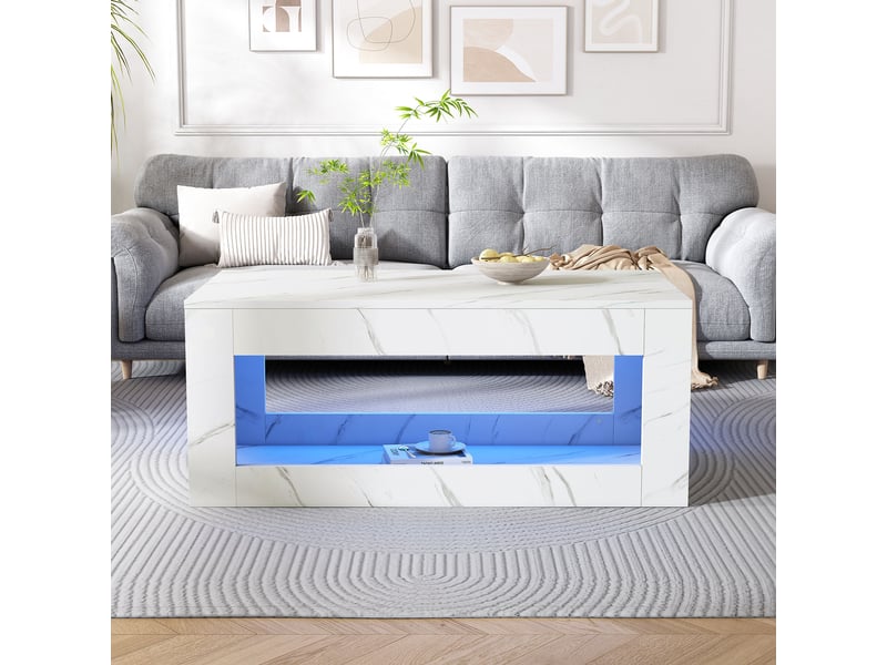  Table basse moderne à led, table basse de salon, table d'appoint, table de salon, table basse laquée brillante avec télécommande, grande table basse imitation marbre (blanche)  - Conforama B