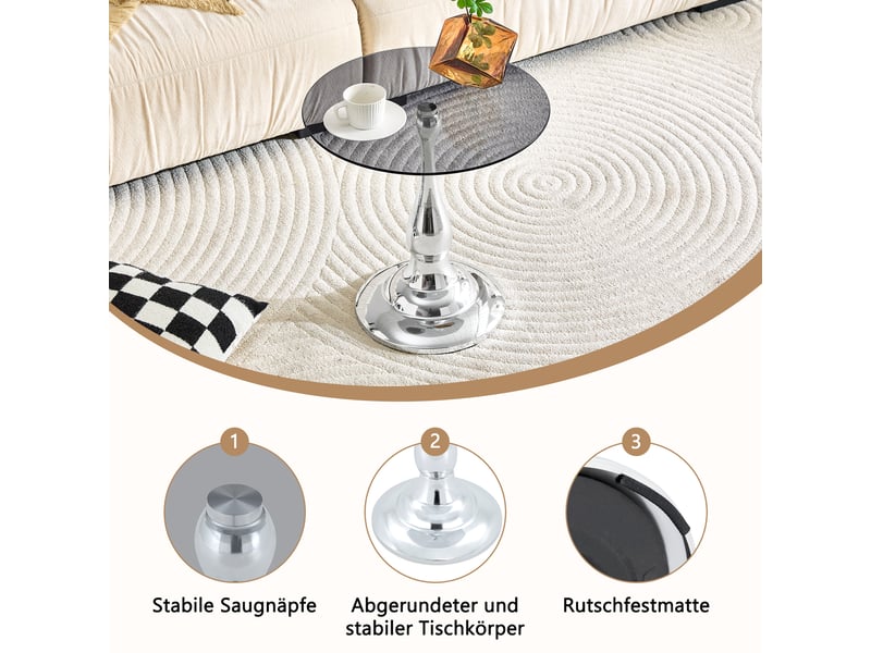  Table d’appoint ronde en verre trempé avec base antidérapante - lpospi - métal argenté, ø 50 × h 51,5 cm  - Conforama E
