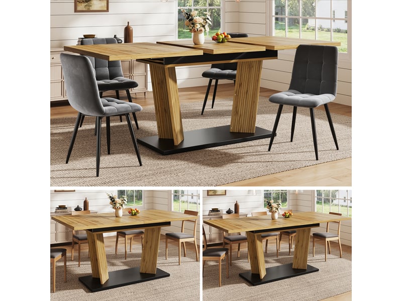  Table extensible en mdf avec piètement métal pour salle à manger 120-160×80×76 cm chêne  - Conforama C