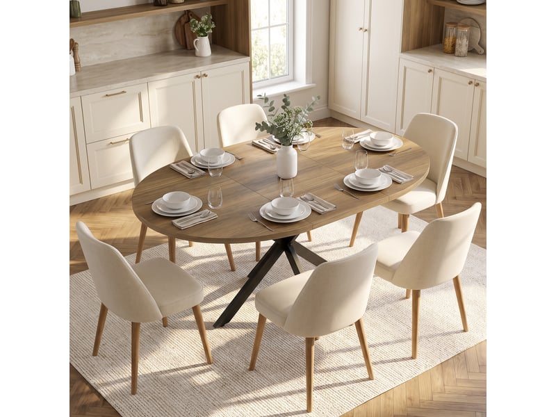  Table à manger extensible ovale pour 4 à 6 personnes, table de cuisine avec rallonge 100-135 cm, effet bois marron  - Conforama D