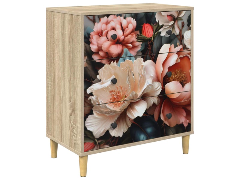  Commode chambre, meuble de rangement borne imprimé pivoine légère 66 x 36,5 x 75 cm sonoma  - Conforama A