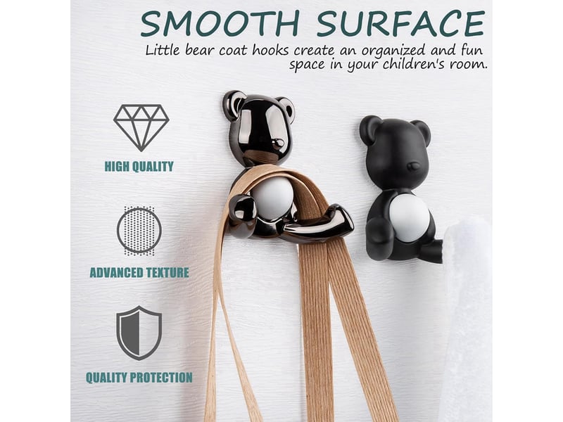  Patère murale porte manteau, 4 crochet mural double moderne petit ours, manteau pour entrée chambre salle de bain, noir  - Conforama B