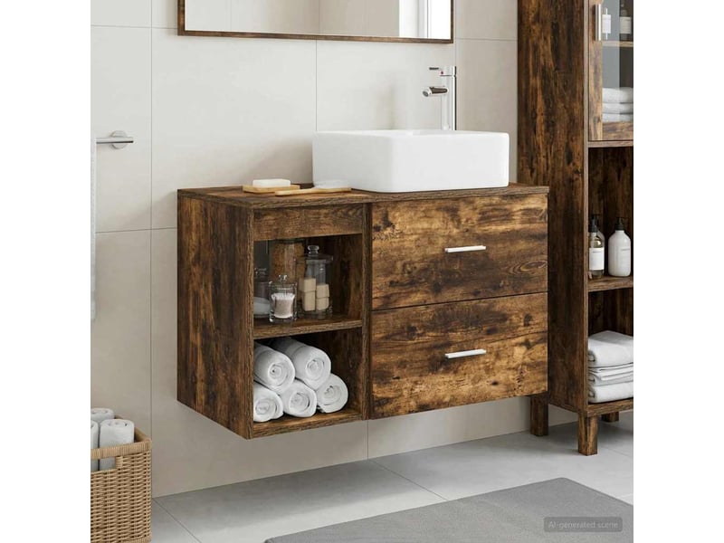  Ensemble de mobilier de salle de bain 2 pcs chêne fumé shl3509  - Conforama B
