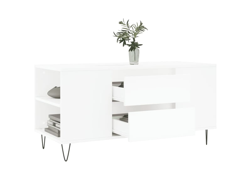 Table basse rectangulaire | table de salon blanc 102x44,5x50 cm bois d'ingénierie shl184 - Conforama D