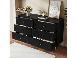 Buffet 120x40x75 cm, meuble salon avec 6 tiroirs reliefs ovales mdf panneau de particules noir