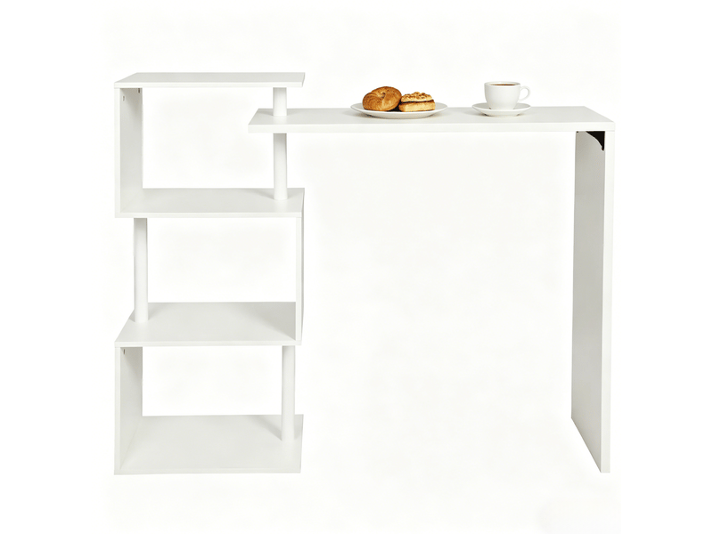 Table de bar avec 3 étagères réversibles, plateau mdf et pieds métal, pour cuisine ou séjour, blanc, 97,5 × 38 × 100 cm - Conforama A