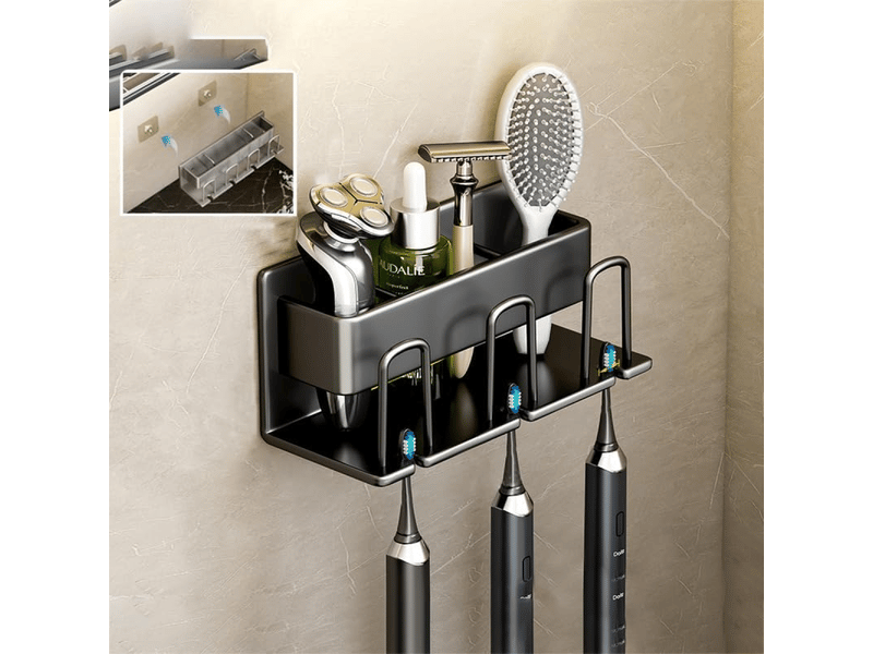  Porte-brosse à dents mural, adapté au porte-gobelet et au porte-brosse à dents de la salle de bain (noir, trois pièces)  - Conforama A