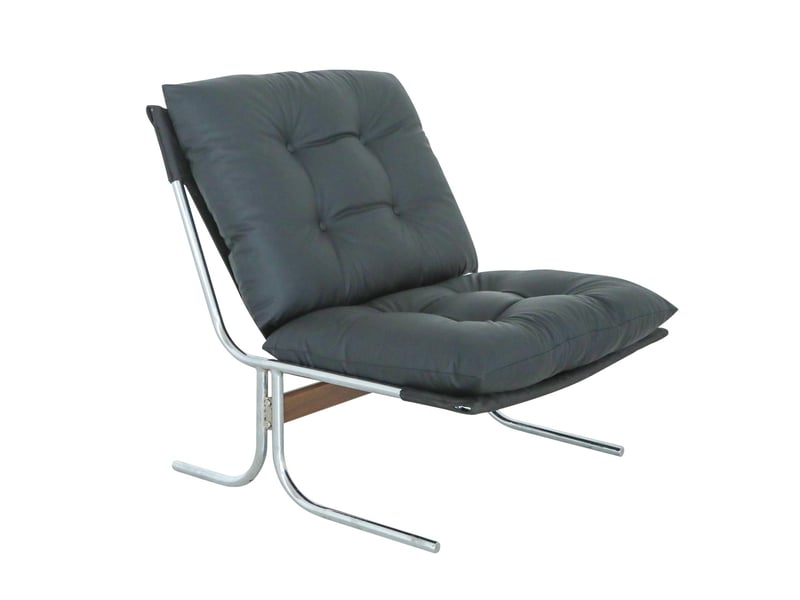  Fauteuil d'accent 72.2x84.1x84.6cm – lounge chair style barcelona sans accoudoirs avec coussin amovible – cuir - noir  - Conforama A