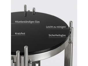 Table basse plateau en verre trempé table de salon cadre métal argenté verre trempé 6 mm forme ronde noire montage facile nettoyage facile