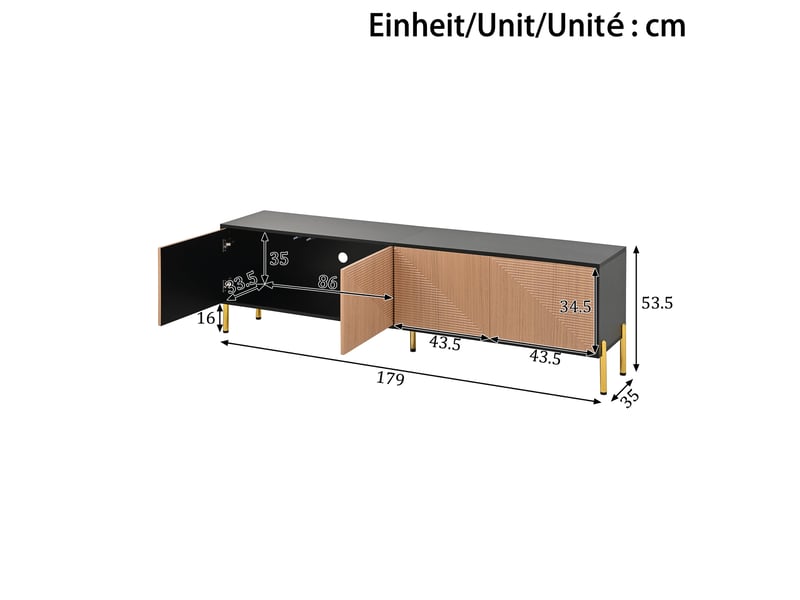  Meuble tv effet bois et noir motif géométrique 4 portes  - Conforama E