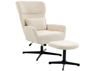 Fauteuil lounge pivotant à 360° avec repose-pieds, réglable en hauteur, revêtement en chenille, avec coussin lombaire, blanc crème