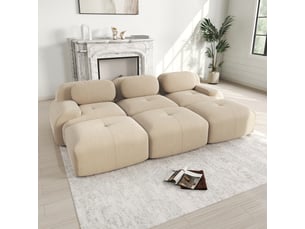 Canapé modulable, canapé 3 places, en velours tricoté, beige, sans montage, sans structure, home cinéma, pour salon